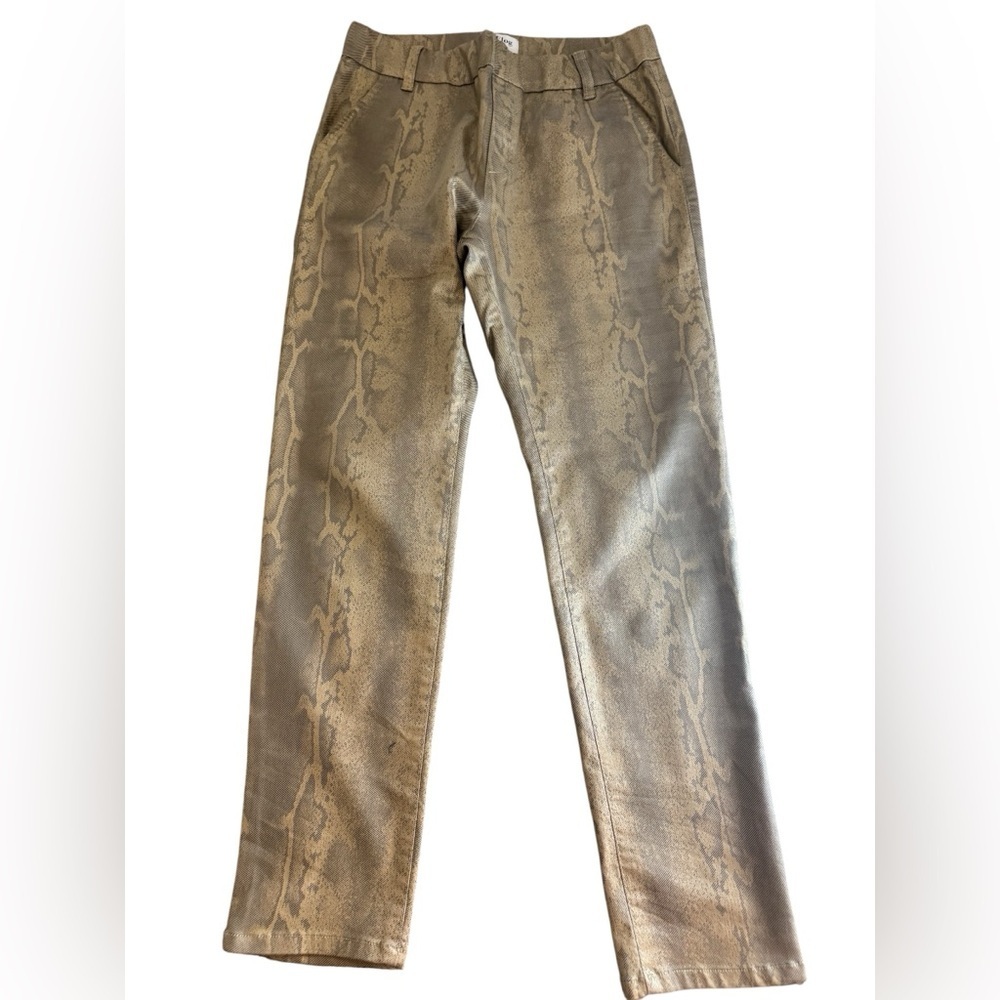 Metallic Taupe Snake-Print Straight Leg Pants